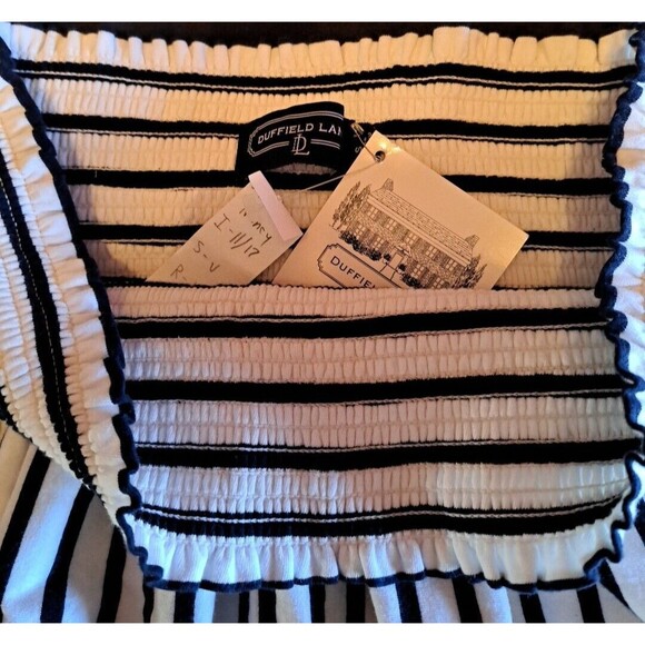 Duffield Lane Nancy Navy Stripe Smocked Waist Tiered Ruffle Skirt Women's Small - Picture 6 of 8